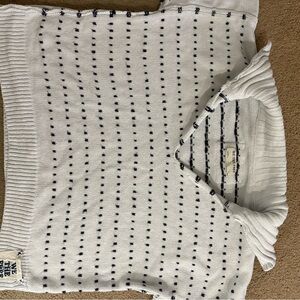 We The Free White Knit Polo with Navy Dotted Stripes